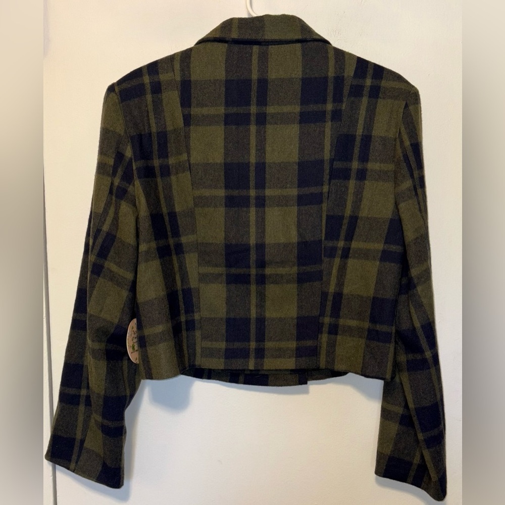 Timeless London Sage Green Check Cropped 1950’s Double Breasted Jacket Size 14 - Picture 2 of 6